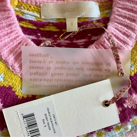 NWT! LoveShackFancy Crawley fair isle perl embellished pullover sweater … - Picture 6 of 10